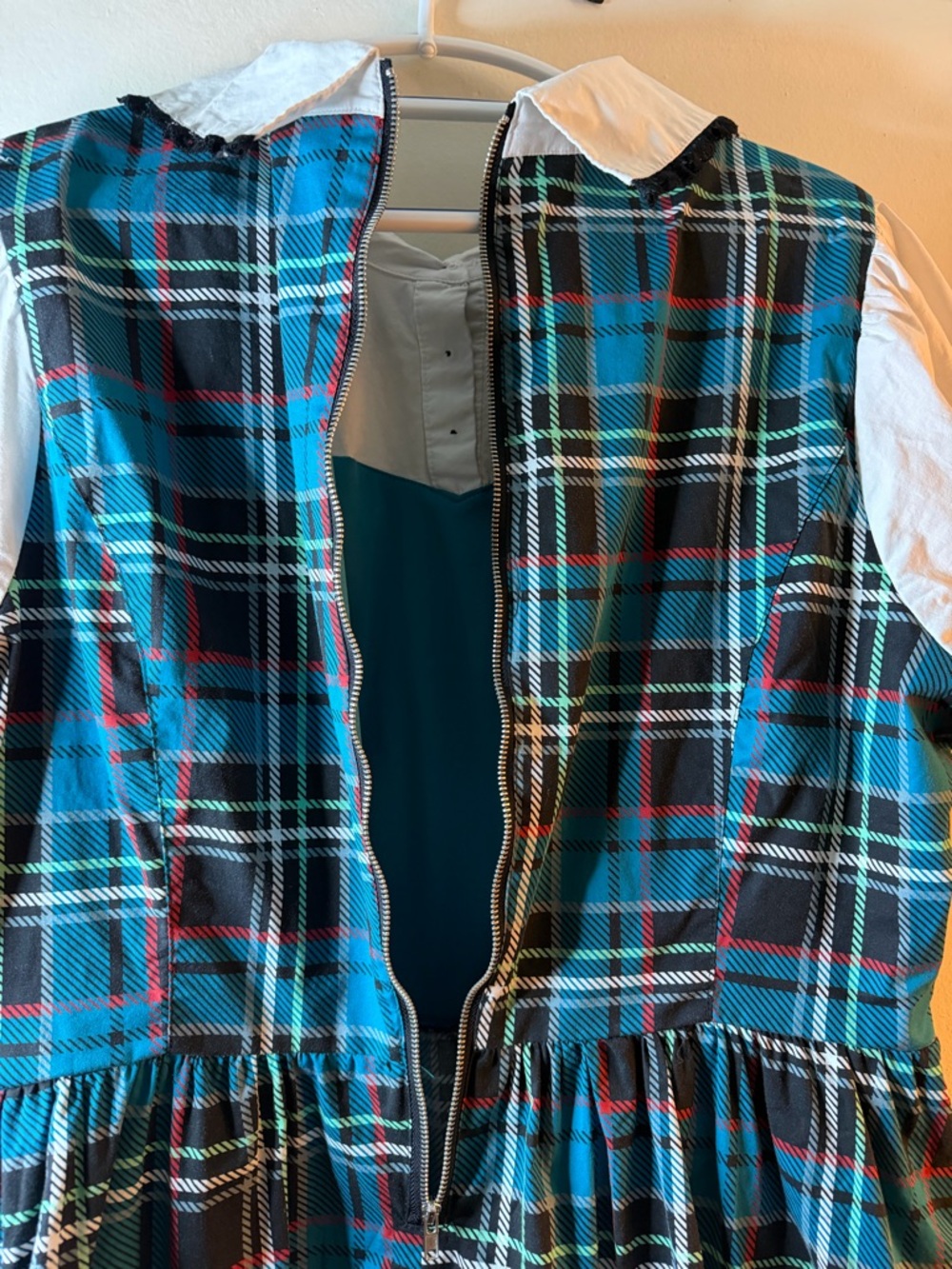 Monster High Plaid Dress Goth Schoolgirl Peter Pan Collar Puff Sleeve Y2K - Picture 9 of 9